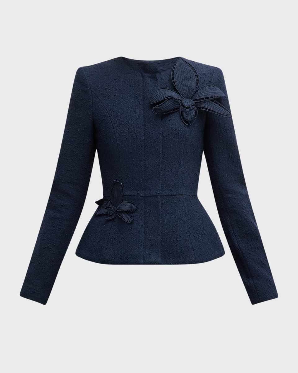 Peplum Orchid Applique Wool Tweed Jacket